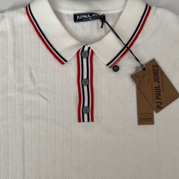 PJ PAUL JONES Mens Knitted Polo Shirts Short Sleeve Textured Pullover Golf Polo - Picture 1 of 9